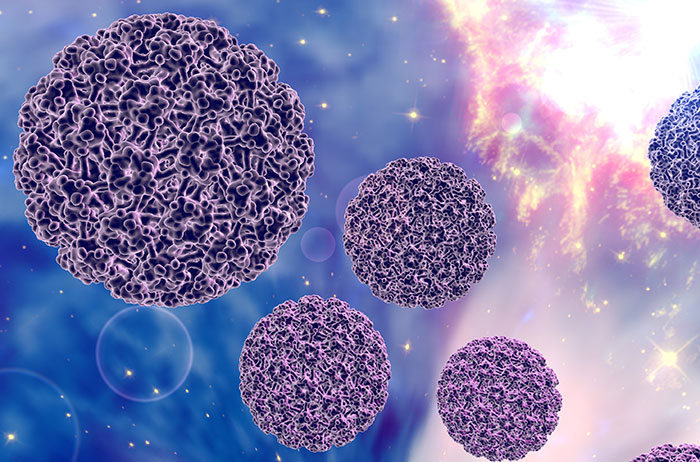 5 blaue HPV auf blauem Hintergrund